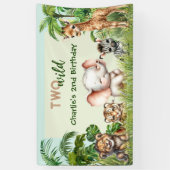 Safari Oerwoud Leuke Dieren Twee Wilde 2e Verjaard Spandoek (Verticaal)