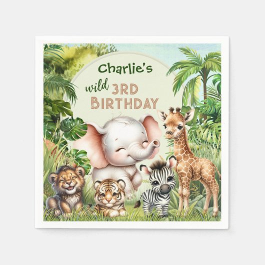 Safari Oerwoud Leuke Dieren Wild 3e Verjaardag Servet (Voorkant)