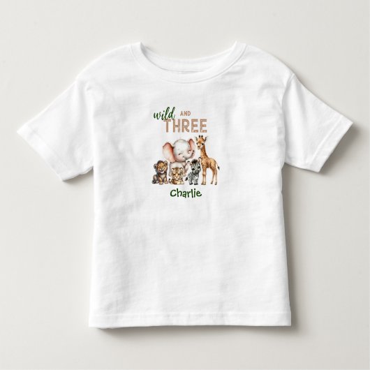 Safari Oerwoud Leuke Dieren Wild Drie 3e Verjaarda Kinder Shirts (Voorkant)