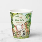 Safari Oerwoud Leuke Dieren Wild Een 1e Verjaardag Papieren Bekers (Achterkant)