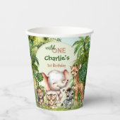 Safari Oerwoud Leuke Dieren Wild Een 1e Verjaardag Papieren Bekers (Voorkant)