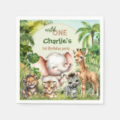 Safari Oerwoud Leuke Dieren Wild Een 1e Verjaardag Servet (Voorkant)