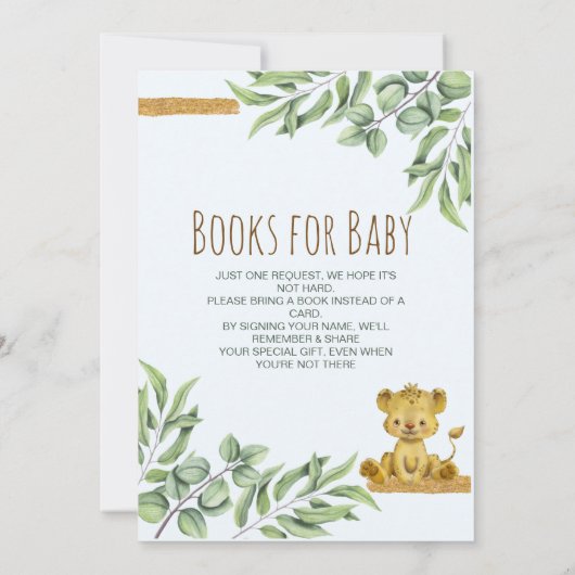 Safari Oerwoud Lion Books voor Baby shower Kaart (Achterkant)