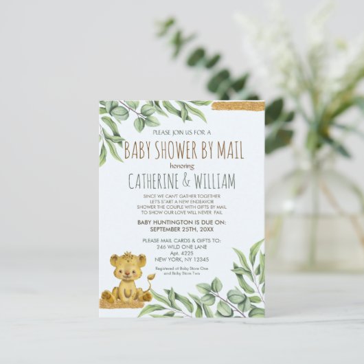 Safari Oerwoud lion modern Baby shower per post Uitnodiging Briefkaart (Staand voorkant)