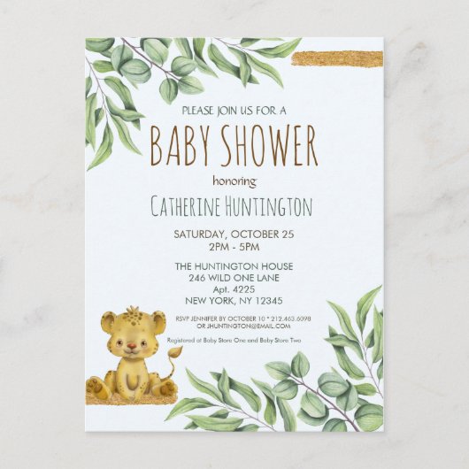 Safari Oerwoud Lion Modern Baby shower Uitnodiging (Voorkant)