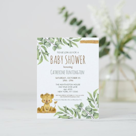 Safari Oerwoud Lion Modern Baby shower Uitnodiging (Staand voorkant)