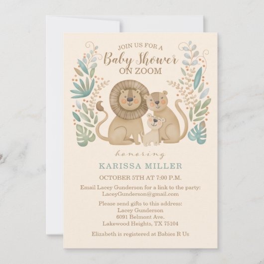 Safari Oerwoud Lion Virtual Baby Boy Shower Kaart (Voorkant)