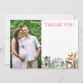 Safari Oerwoud Meisje Baby shower Dank u kaart (Voorkant)