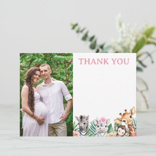 Safari Oerwoud Meisje Baby shower Dank u kaart (Staand voorkant)