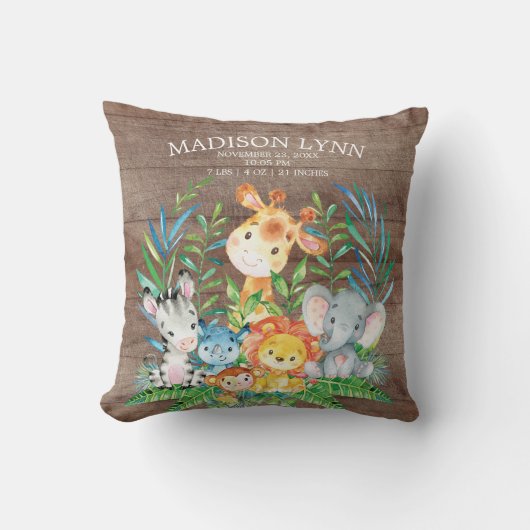 Safari Oerwoud Meisje Geboorte Stats Kussen (Voorkant)