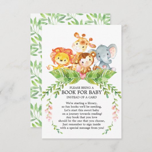 Safari Oerwoud Meisjes Baby shower Boek voor Baby Informatiekaartje (Voorkant / Achterkant)