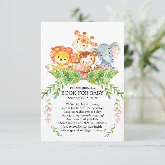 Safari Oerwoud Meisjes Baby shower Boek voor Baby Informatiekaartje (Staand voorkant)