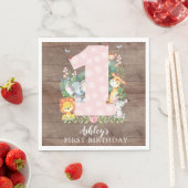 Safari Oerwoud Meisjes Eerste Verjaardag Papieren  Servet (Insitu)