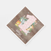 Safari Oerwoud Meisjes Eerste Verjaardag Papieren  Servet (Hoek)