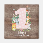 Safari Oerwoud Meisjes Eerste Verjaardagsgunmagnee Magneet (Voorkant)