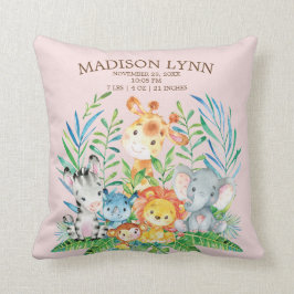 Safari Oerwoud Meisjes Geboorte Stats Kussen