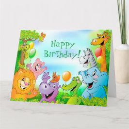Safari oerwoud met glimlachende dieren Happy Birth Kaart