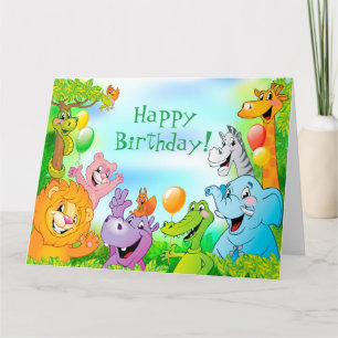 Safari oerwoud met glimlachende dieren Happy Birth Kaart