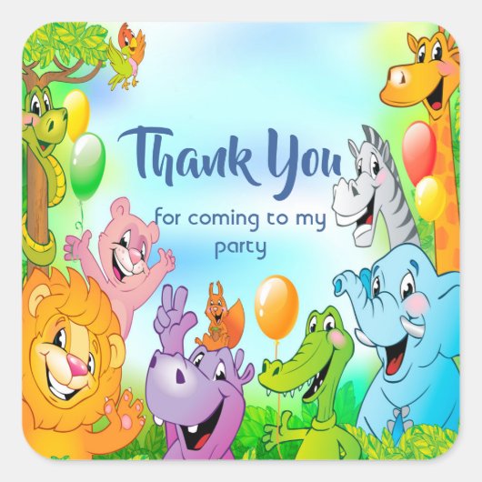 Safari oerwoud met lachende dieren Dank u wel Vierkante Sticker (Voorkant)