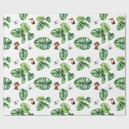 Safari Oerwoud Monkey Butterfly Toucan Greenery Cadeaupapier (Vlak)