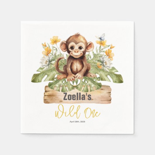 Safari Oerwoud Monkey Waterverf Tropische Verjaard Servet (Voorkant)