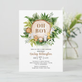 Safari Oerwoud Oh Boy Waterverf Baby shower Kaart (Staand voorkant)