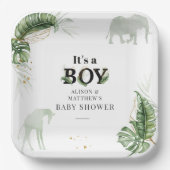 Safari Oerwoud Olifant Giraffe Boy Baby shower Papieren Bordje (Voorkant)
