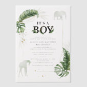 Safari Oerwoud Olifant Giraffe Boy Baby shower Vellum Uitnodigingen (Voorkant)