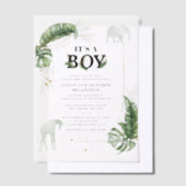 Safari Oerwoud Olifant Giraffe Boy Baby shower Vellum Uitnodigingen (Offset)