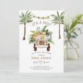 Safari Oerwoud Palm Trees Boy Baby shower Kaart (Staand voorkant)