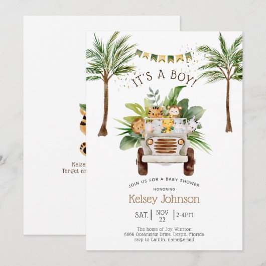 Safari Oerwoud Palm Trees Boy Baby shower Kaart (Voorkant / Achterkant)