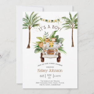 Safari Oerwoud Palm Trees Boy Baby shower Kaart