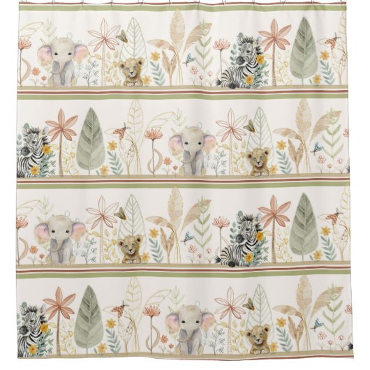 Safari Oerwoud Safari Lion Zebra Elephant Baby Boy Douchegordijn (Voorkant)