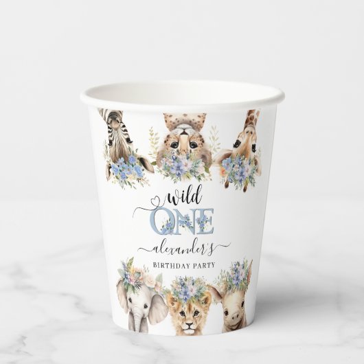 Safari Oerwoud Schattige Blue Boy 1st Birthday Papieren Bekers (Achterkant)