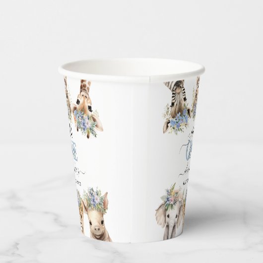 Safari Oerwoud Schattige Blue Boy 1st Birthday Papieren Bekers (Rechts)