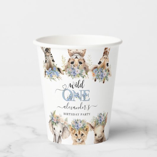 Safari Oerwoud Schattige Blue Boy 1st Birthday Papieren Bekers (Voorkant)