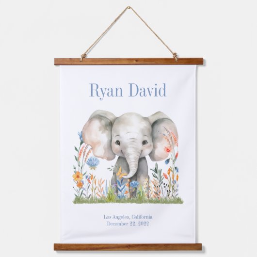 Safari Oerwoud Schattige Olifantblauw Sinaasappel Hangend Wandkleed (Voorkant)