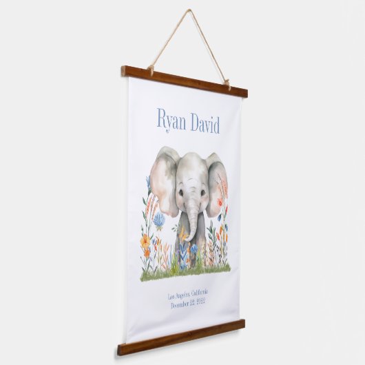 Safari Oerwoud Schattige Olifantblauw Sinaasappel Hangend Wandkleed (Gebogen)