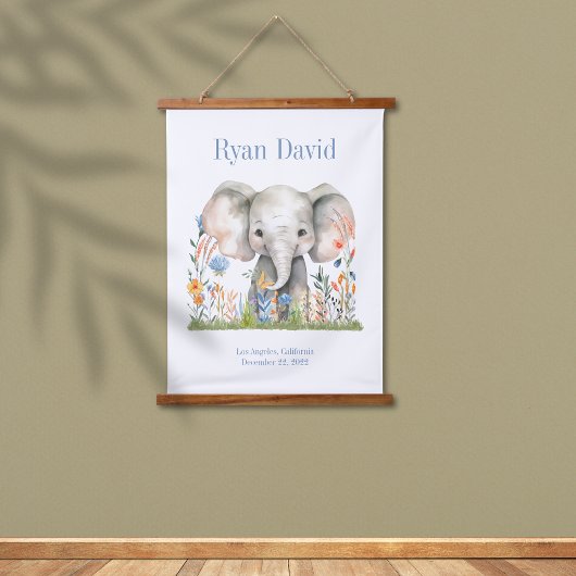 Safari Oerwoud Schattige Olifantblauw Sinaasappel Hangend Wandkleed