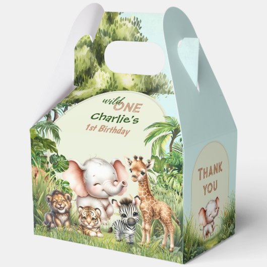Safari Oerwoud Schattige Wild Een 1e Verjaardag Gr Bedankdoosjes (Voorkant)