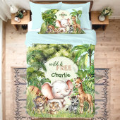 Safari Oerwoud Schattige Wilde Dieren Groen Blauw Kussensloop