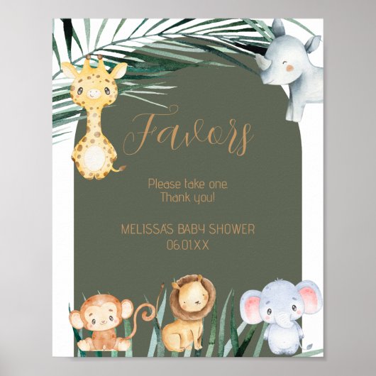 Safari Oerwoud Theme Party Favors Sign Poster (Voorkant)