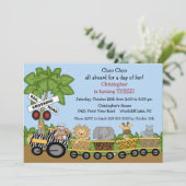 Safari Oerwoud Train Birthday Uitnodiging (Staand voorkant)