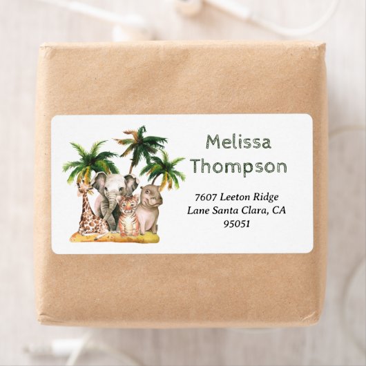 Safari Oerwoud Tropical Baby shower Address Label (Insitu)