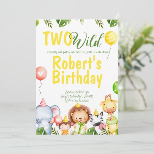 Safari Oerwoud Two Wild Birthday Invitation Kaart (Staand voorkant)