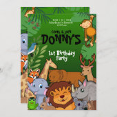 Safari Oerwoud Verjaardag Uitnodiging Leuke Dier K (Voorkant / Achterkant)
