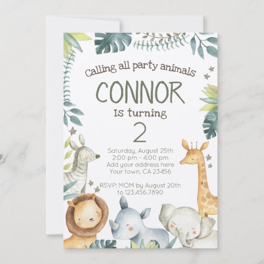 Safari Oerwoud Verjaardagsuitnodiging - Kraft Kaart (Voorkant)