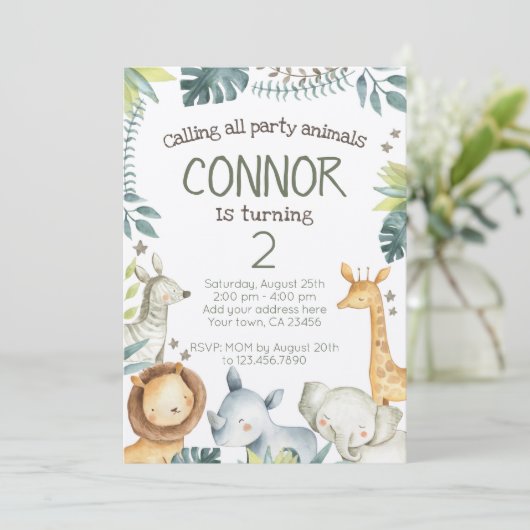 Safari Oerwoud Verjaardagsuitnodiging - Kraft Kaart (Staand voorkant)