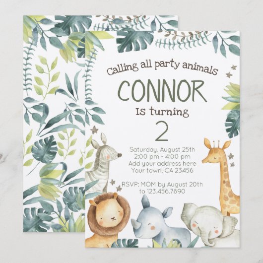 Safari Oerwoud Verjaardagsuitnodiging - Kraft Kaart (Voorkant / Achterkant)