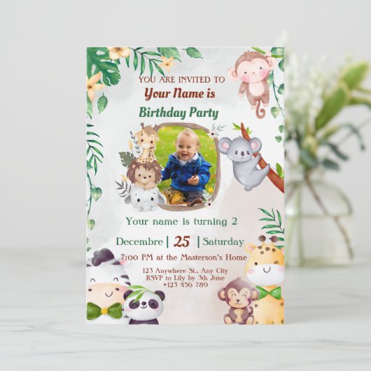 Safari & Oerwoud verjaardagsuitnodigingen voor kin Kaart (Staand voorkant)